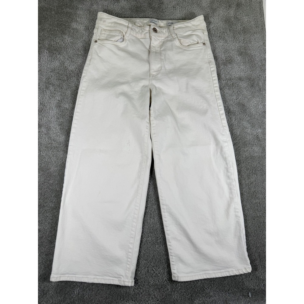J.Jill Denim High Rise Full Leg Crop Jean Off White Cream Size 12 Wide Leg Pants